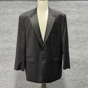 Woolmark Tuxedo Jacket Mens 48 Black Wool Satin Lapel 2 Button Formal Wedding